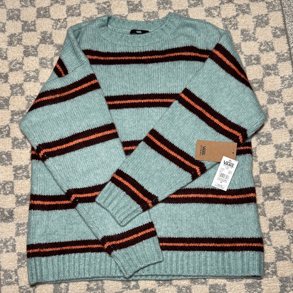 Vans womens Crewneck Sweater -light blue and Brown Stripes